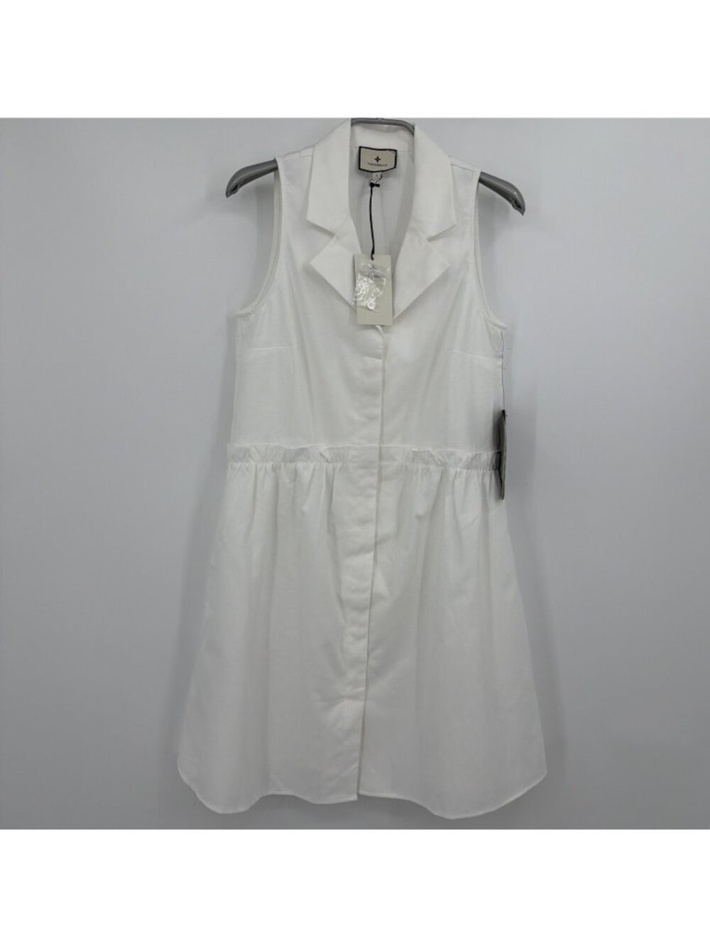 Tuckernuck Oxford White Sleeveless Royal Shirt Dress size S Ruffles Pockets NWT